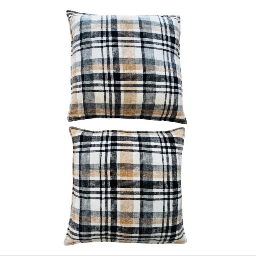 Set of Plaid Decorative Rustic Themed Down Filled Throw Pillow Set